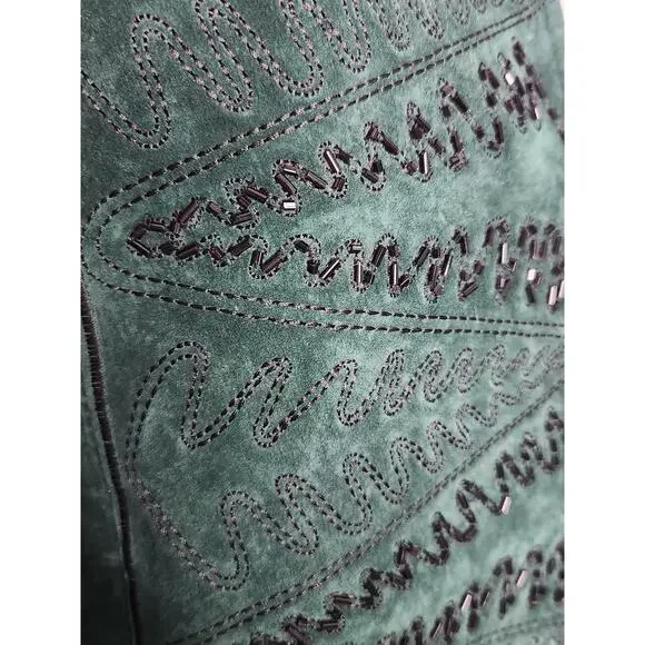 Victor Costa Occasion Vintage Green Suede Leather Beaded Open Front Jacket S - Picture 4 of 8